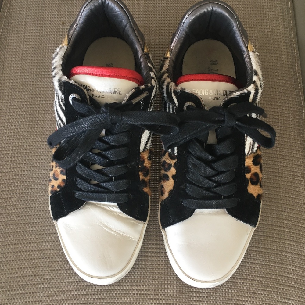 Zadig & Voltaire Animal Hair Leopard Zebra Glitter Sneakers - Picture 4 of 10